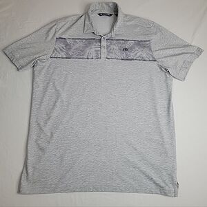Travis Mattew Make Camp Heather Grey Polo Palm Leaf Print Stripe Size 2xl